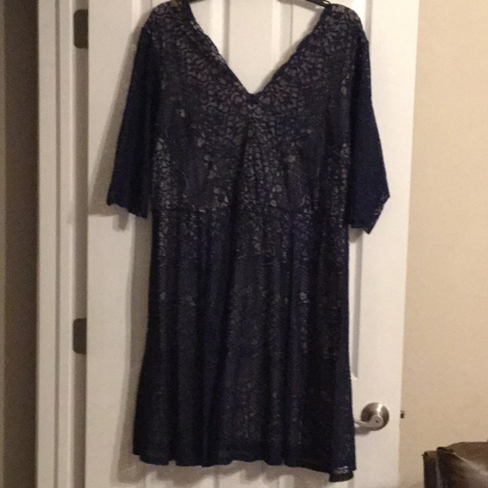 Navy Lace Dress with Beige Underlay
